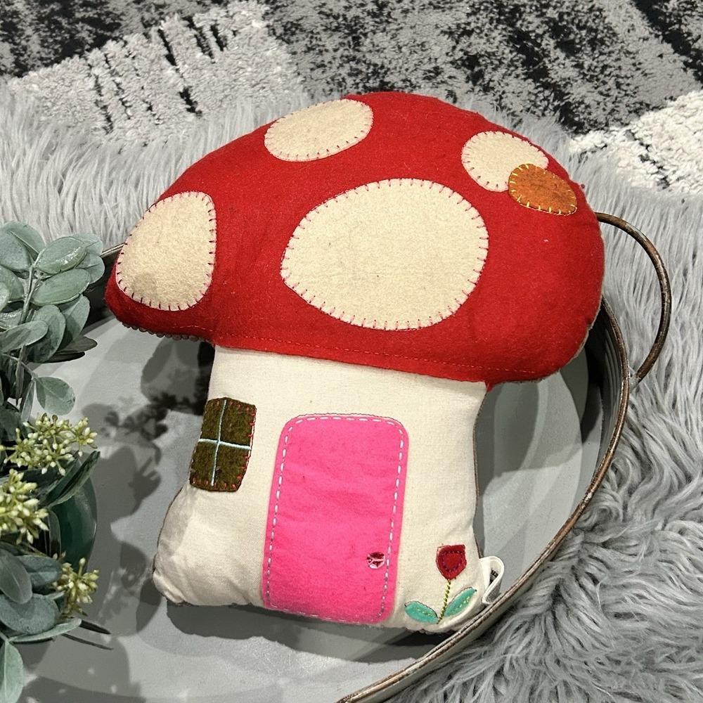 Natural Life "No Place Like Home" Mushroom Throw Pillow Plush 11"x10"